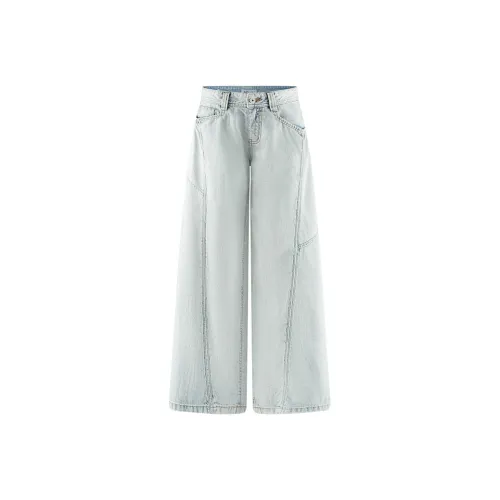 A21 블루 화이트 여성 청바지