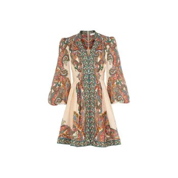 Zimmermann Ottie Plunge Linen Mini Dress