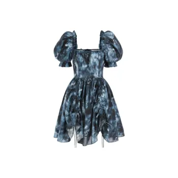 Selkie Collection SS24 Short Sleeved Dress Women's Deep Blue With Ink Splatter Print
