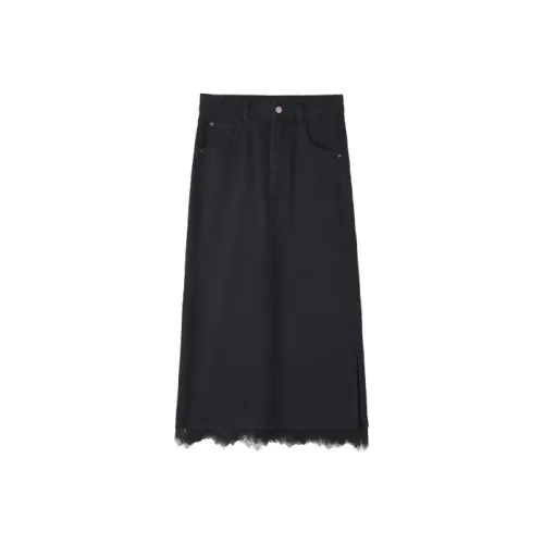 HIPPIEMISS Denim Long Skirts Women's Black