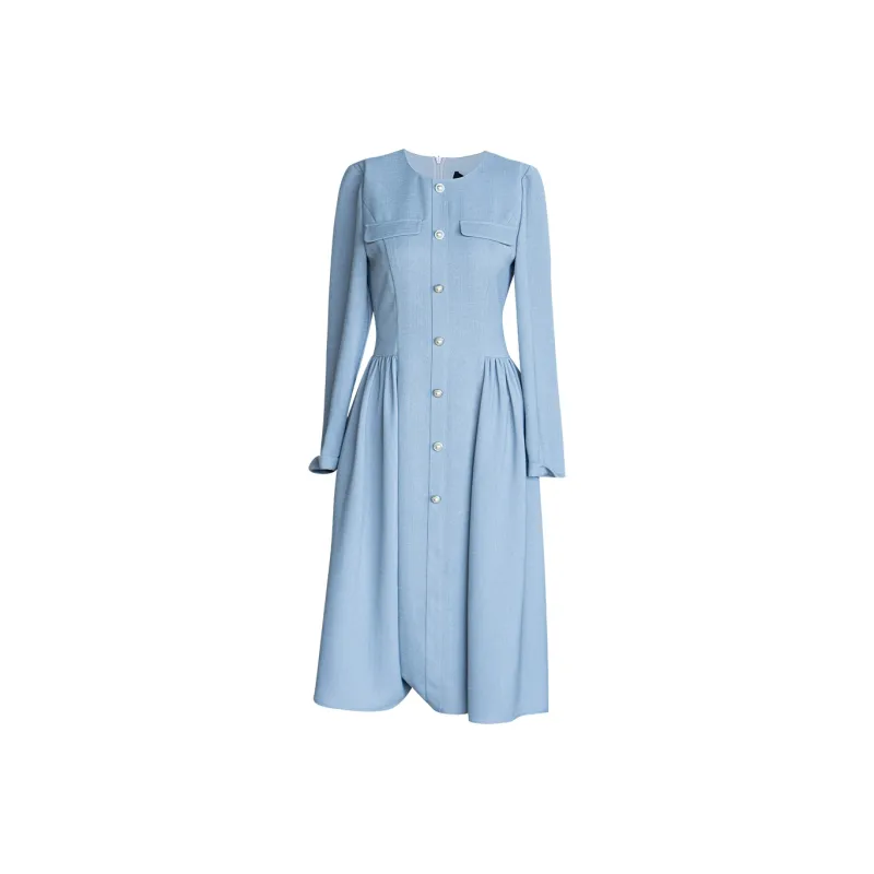 ROEYSHOUSE Long Sleeved Dresses Women's Light Blue-0