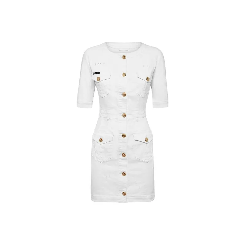 PHILIPP PLEIN Embossed button Detail Denim Dress-0