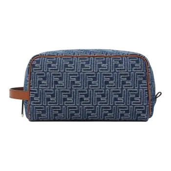 FENDI FF Cotton Makeup Bag Medium Size Unisex Blue