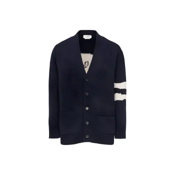 Alexander McQueen Skull Intarsia Knit V Neck Cardigan