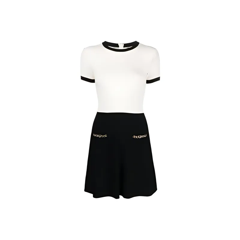 Valentino SS23 Short Sleeved Dress Women's Black White-0