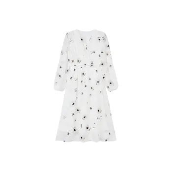 DOSOHEB Long-Sleeved Dresses Women's Watercolor White Tea