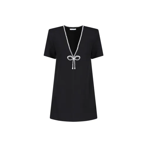 AREA Bow Embellished V-Neck Mini Dress