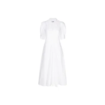 GANNI Poplin V Neck Midi Dress