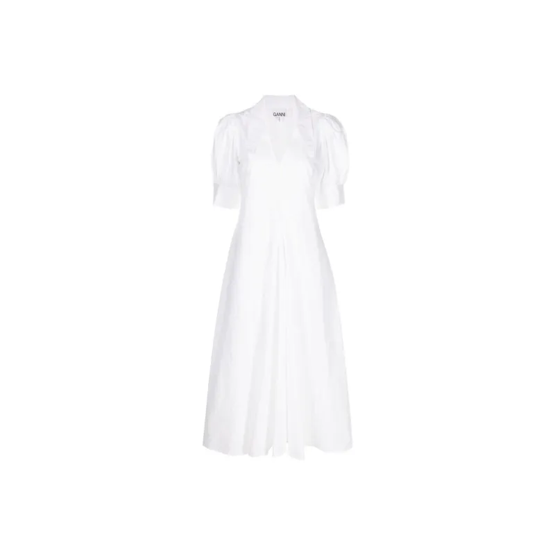 GANNI Poplin V Neck Midi Dress-0
