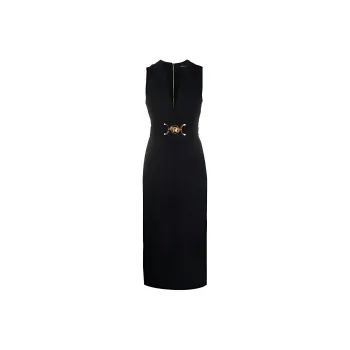 VERSACE V Neck Sleeveless Midi Dress