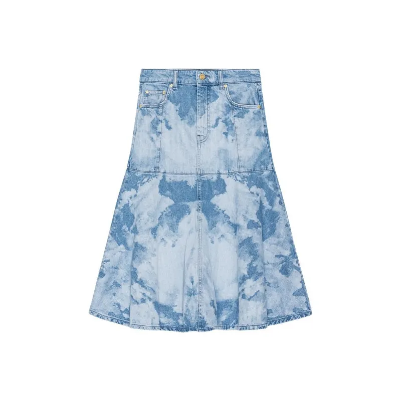 GANNI Bleach effect Denim Midi Skirt-0