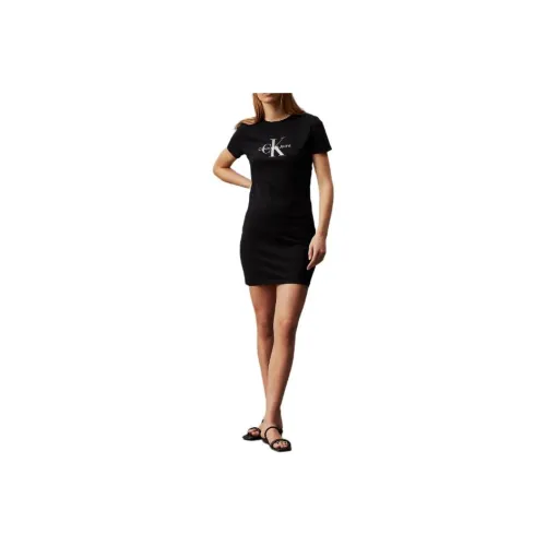 CALVIN KLEIN Monogram T Shirt Dress Short Sleeved Dress Women's Black