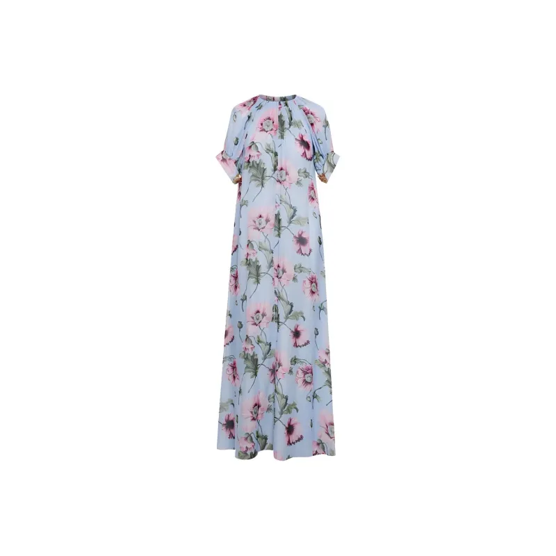 Oscar De La Renta Poppy print Silk Chiffon Kaftan Dress-0