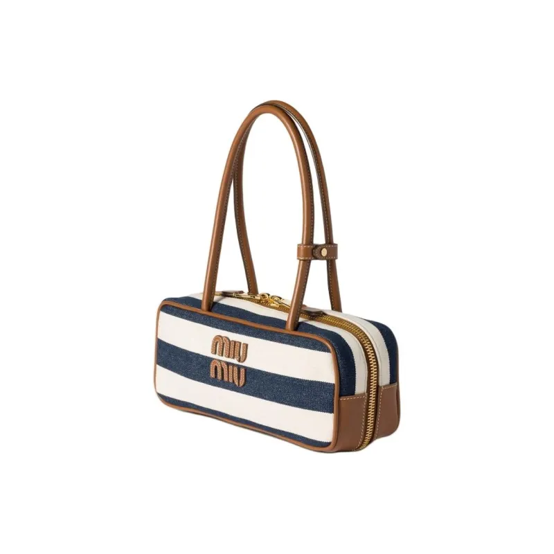 MIU MIU Beau Calfskin Shoulder Bag Women's Blue & White-1