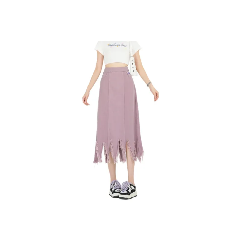 Weixi Denim Long Skirts Women's Pink-0