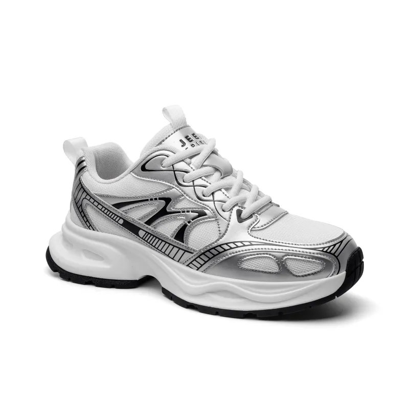 JEEP SPIRIT Anti-Slip Wear-Resistant Breathable Lightweight Height Increasing Low-Top Chunky Sneakers Men's Silver-8