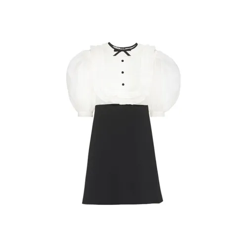 MIU MIU Short Sleeved Dresses Women's Black/White