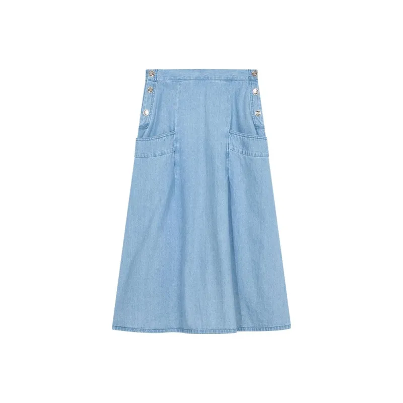 DKNY Denim Long Skirts Women's Medium Denim Blue-0