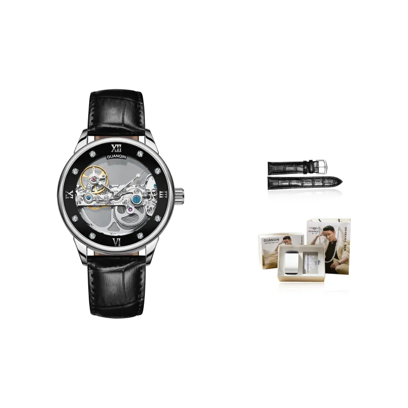 GUANQIN Automatic Mechanical Movement Cow Leather Strap Watch Men's Watches White Dial-18