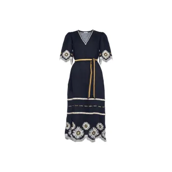 Eres Hortense Floral embroidered Linen Dress