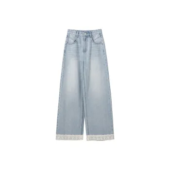 Fstudio Korean Style High Rise Straight Fit Casual Jeans Women's Sky Blue