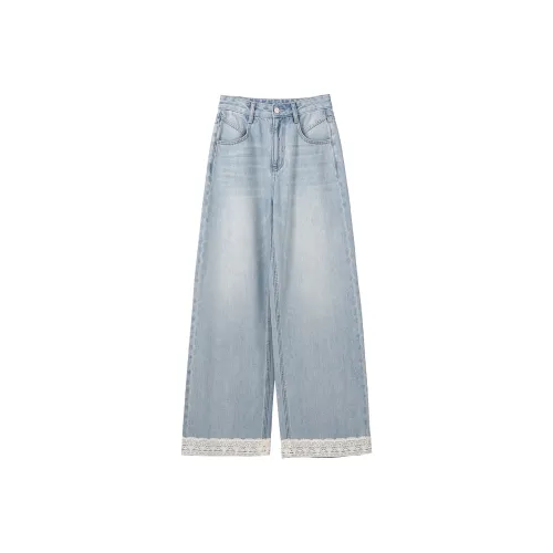 Fstudio Korean Style High Rise Straight Fit Casual Jeans Women's Sky Blue