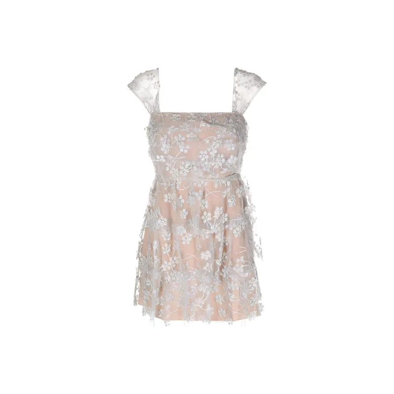 Self portrait Floral embroidered Tiered Mini Dress-0
