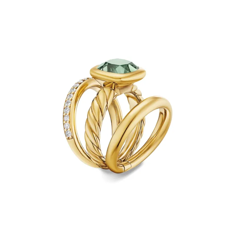 David Yurman 18K Yellow Gold Dy Mercer® Four Row Diamond And Prasiolite Ring-3