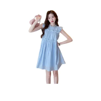 Tonlion Short Sleeved Dress Women's Light Sky Blue