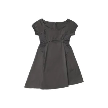 WORLDWIDEOJOS Capsleeve Slit Mini Dress Short-Sleeved Dresses Women's Charcoal/Charcoal Gray