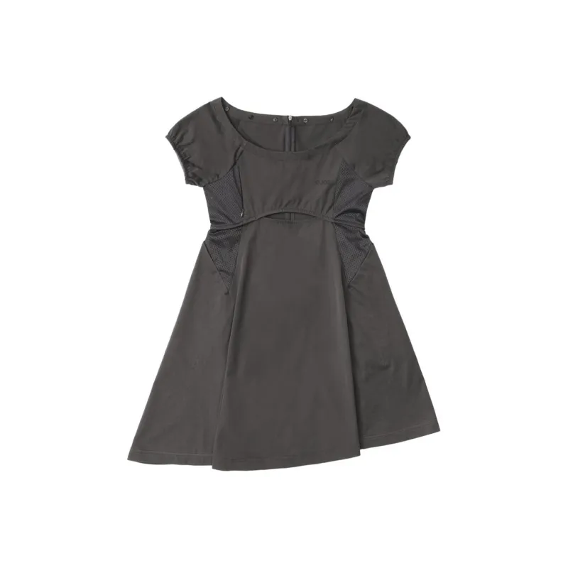 WORLDWIDEOJOS Capsleeve Slit Mini Dress Short-Sleeved Dresses Women's Charcoal/Charcoal Gray-0