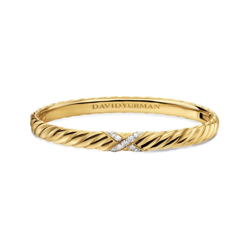 David Yurman 18K Yellow Gold Sculpted Cable X Center Station Diamond Bracelet-1