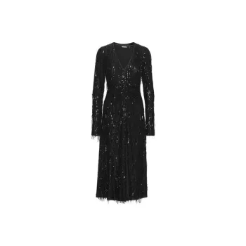 Rotate Sequin-embellished V-neck Midi Dress