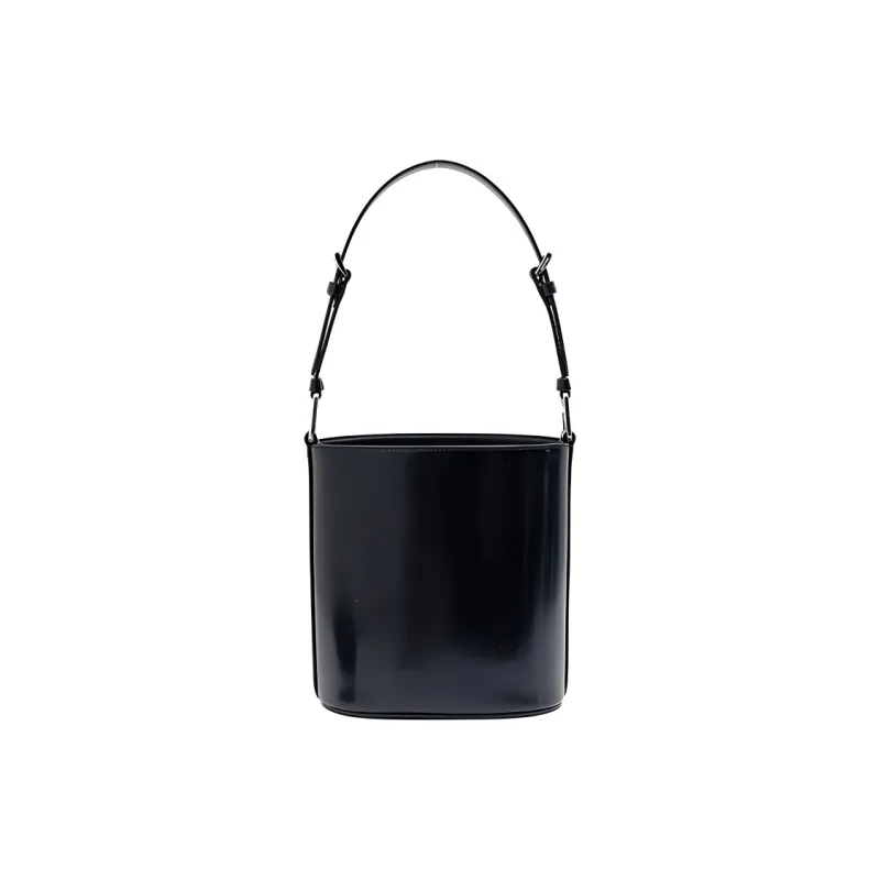 PRADA Cow Leather Bucket Bag Handbag Trumpets Women's Black-3