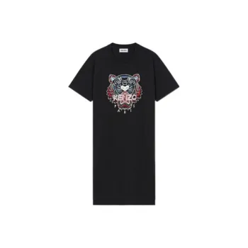 KENZO Classic Tiger Head Short Sleeved Dresses Women's Black
