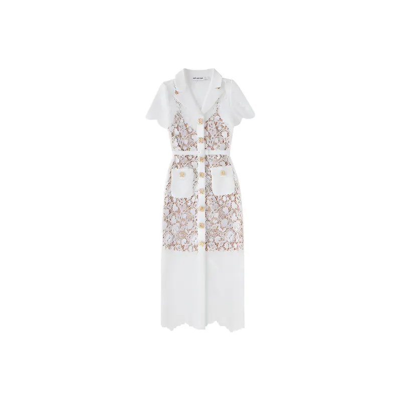 Self portrait Short Sleeved Dress Women's Ivory White-0