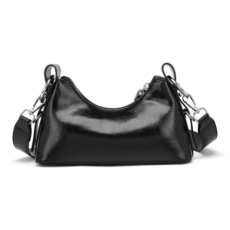 ST&SAT Synthetic Leather Underarm Shoulder Bag Women's Black/Silver-3