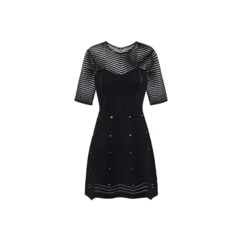 Elisabetta Franchi Herringbone Pattern Embellished Mini Dress