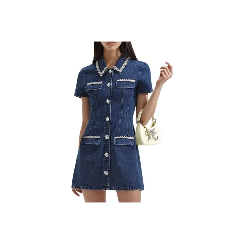 Self portrait Denim Collared Mini Dress-0