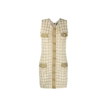BALMAIN Buttoned Sleeveless Tweed Mini Dress