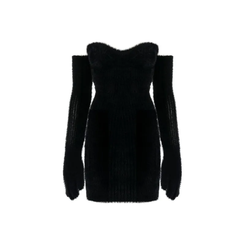 OFF-WHITE Fuzzy Gloves Strapless Minidress-0