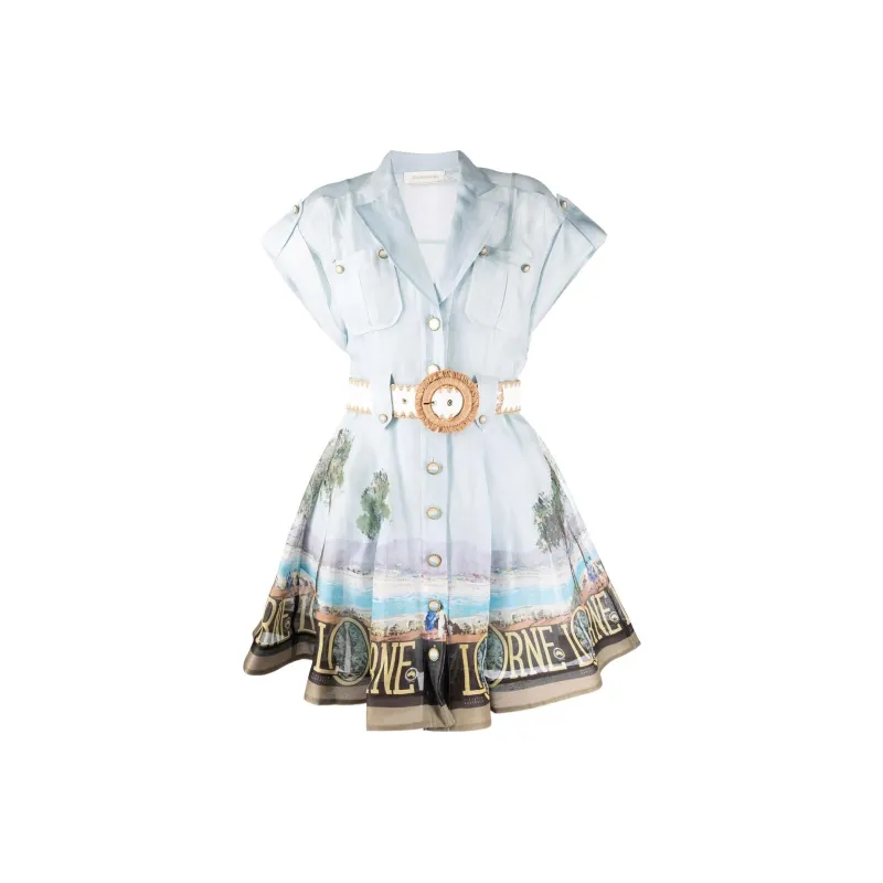 Zimmermann Short-Sleeved Dresses Women's Light Blue-0