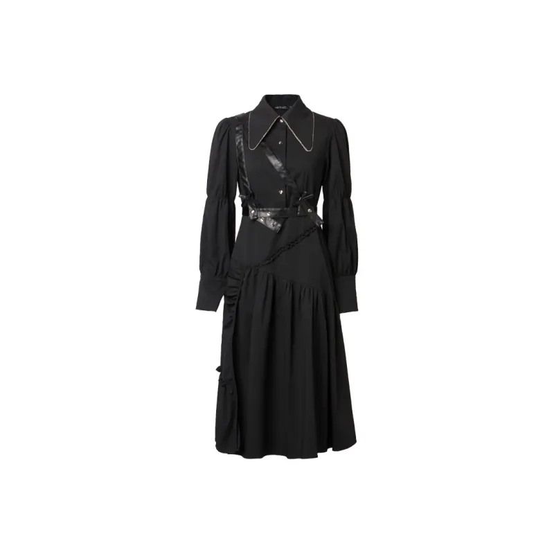 MEETLADY Long Sleeved Dresses Women's Black-0