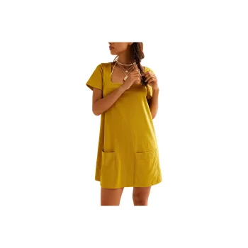FREE PEOPLE Barrey Mod Shift Mini Short-Sleeved Dresses Women's Acid Moss/Moss Green