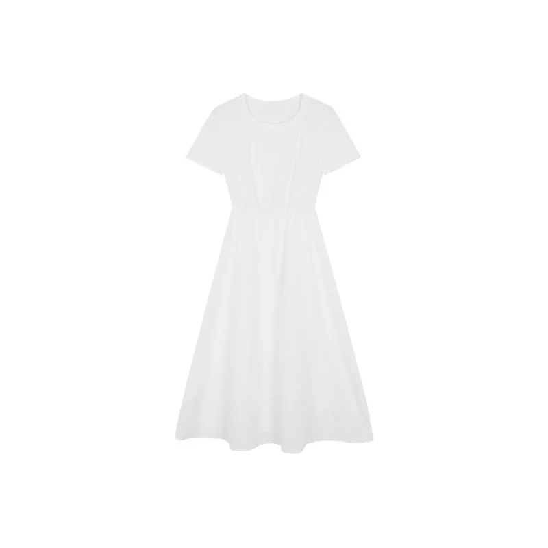 IHIMI Short Sleeved Dress Women's Simple White-2