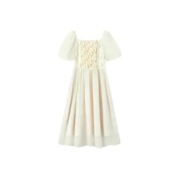 EICHITOO Short Sleeved Dress Women's Light Yellow Pattern