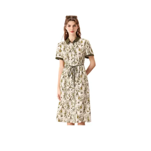 FENHONGMALI Short-Sleeved Dresses Women's Green
