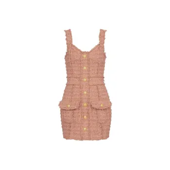 BALMAIN Sleeveless Tweed Buttoned Mini Dress