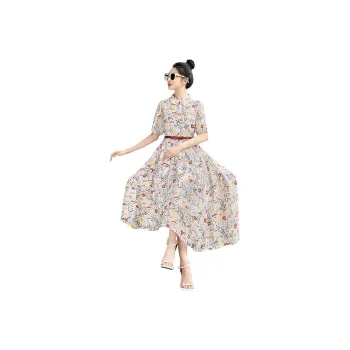 Cypress House Short Sleeved Dress Women's White Base With Red And Yellow Floral