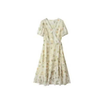Huagaa Short Sleeved Dresses Women's Yellow Flower